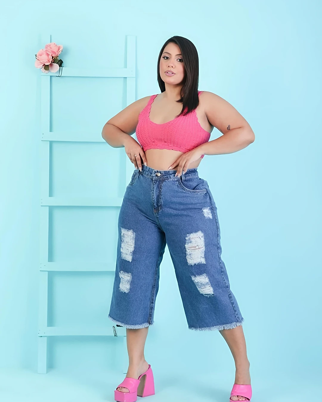 Short Jeans Pantacourt Destroyed